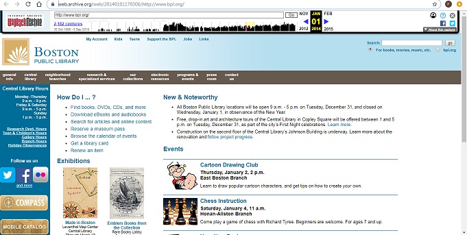 Screen shot of BPL's 2014 website